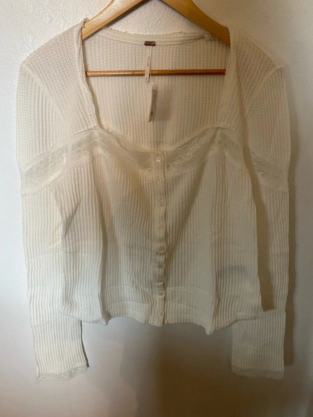 Free People White Lace-Trim Thermal Cardi